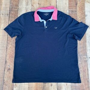 Vineyard Vines Navy Polo with Pink Collar